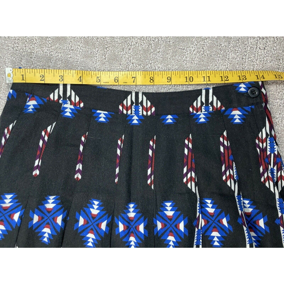 Womens A Line Skirt Black Mulicolor Aztec Geometric With Pleating X Small - Picture 5 of 7